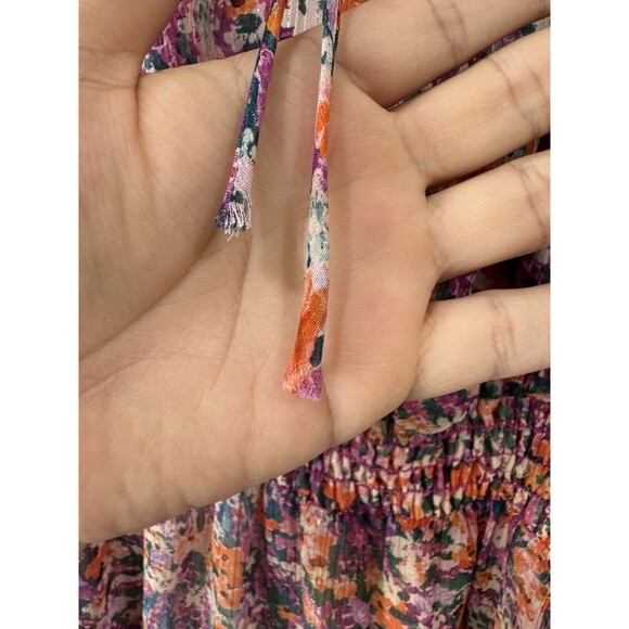 Lavender Brown Dress Smocked Long Sleeves Elastic Waist Tiered Floral Medium EUC - Picture 6 of 15